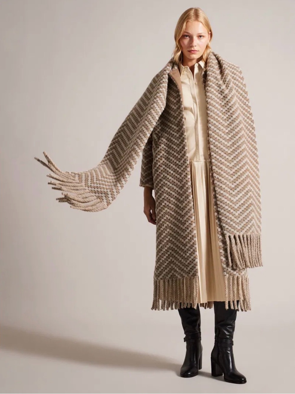Ted Baker Oversized Twill Knit Scarf Coat